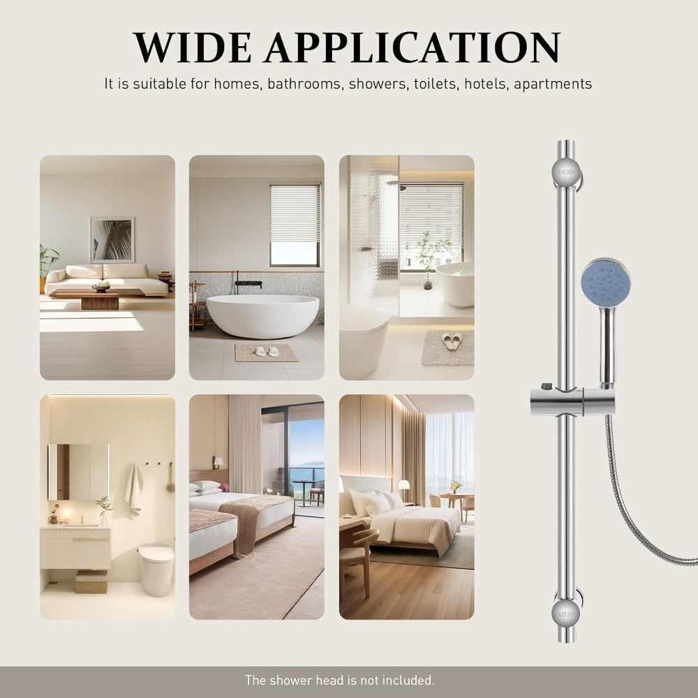 Barra de ducha sin clavos, barra de ducha de acero inoxidable, barra de ducha de 66 cm, barra de ducha de acero inoxidable de altura ajustable, barra de ducha moderna con soporte giratorio de 360° para cabezales de ducha para baños, duchas, hoteles, hogar