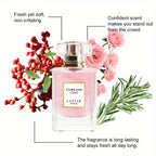 LASTAR Paris Forever Love Fragrance 1.86Oz, una fragancia floral romántica con aroma a rosa, jazmín, vainilla y pachulí. Ofrece un aroma suave y refrescante, es de larga duración y viene en un elegante frasco de vidrio rosa con tapa dorada.