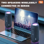 Altavoz Bluetooth | Altavoz Inalámbrico Portátil T&G TG227, IPX4, con Luz LED, Conexión Estéreo TWS, Compatible con Música USB/TF/FM Radio