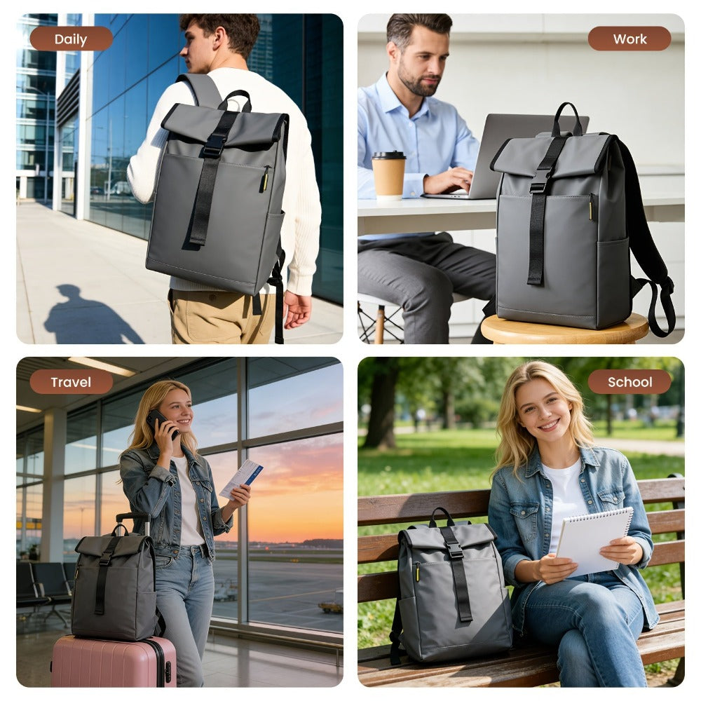 Mochila de viaje de moda para mujer y hombre, mochila escolar universitaria ligera con parte superior enrollable, con cremallera antirrobo, mochila sencilla de día para deportes y viajes al aire libre