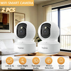 Juego de 2 cámaras inteligentes que funcionan a 5G/2.4Ghz para Wifi, diseñadas para seguridad interior con monitoreo de alta definición, que presentan una cámara de seguridad única para hogares, que ofrece vigilancia de video panorámica de 360°, capacidad