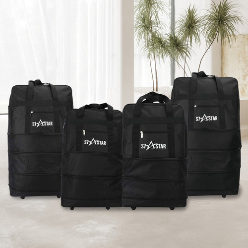 1 bolsa de viaje plegable de gran capacidad - Ligera, portátil, tela Oxford - Ideal para camping, senderismo, viajes familiares, eventos deportivos, escapadas de fin de semana, compras, mudanzas, con ruedas (negro)