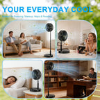 Ventilador de pedestal portátil plegable 2 en 1, recargable por USB-C con control remoto, 4 velocidades, oscilación de 70°, temporizador, inclinación ajustable, para hogar, dormitorio, oficina, viajes