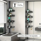 Un estante de esquina robusto y alto para el baño, un estante de esquina ajustable para la ducha que no requiere perforaciones, con un estante de almacenamiento negro de 4 niveles resistente al óxido, ideal para organizar áreas de ducha de esquina - Perfe