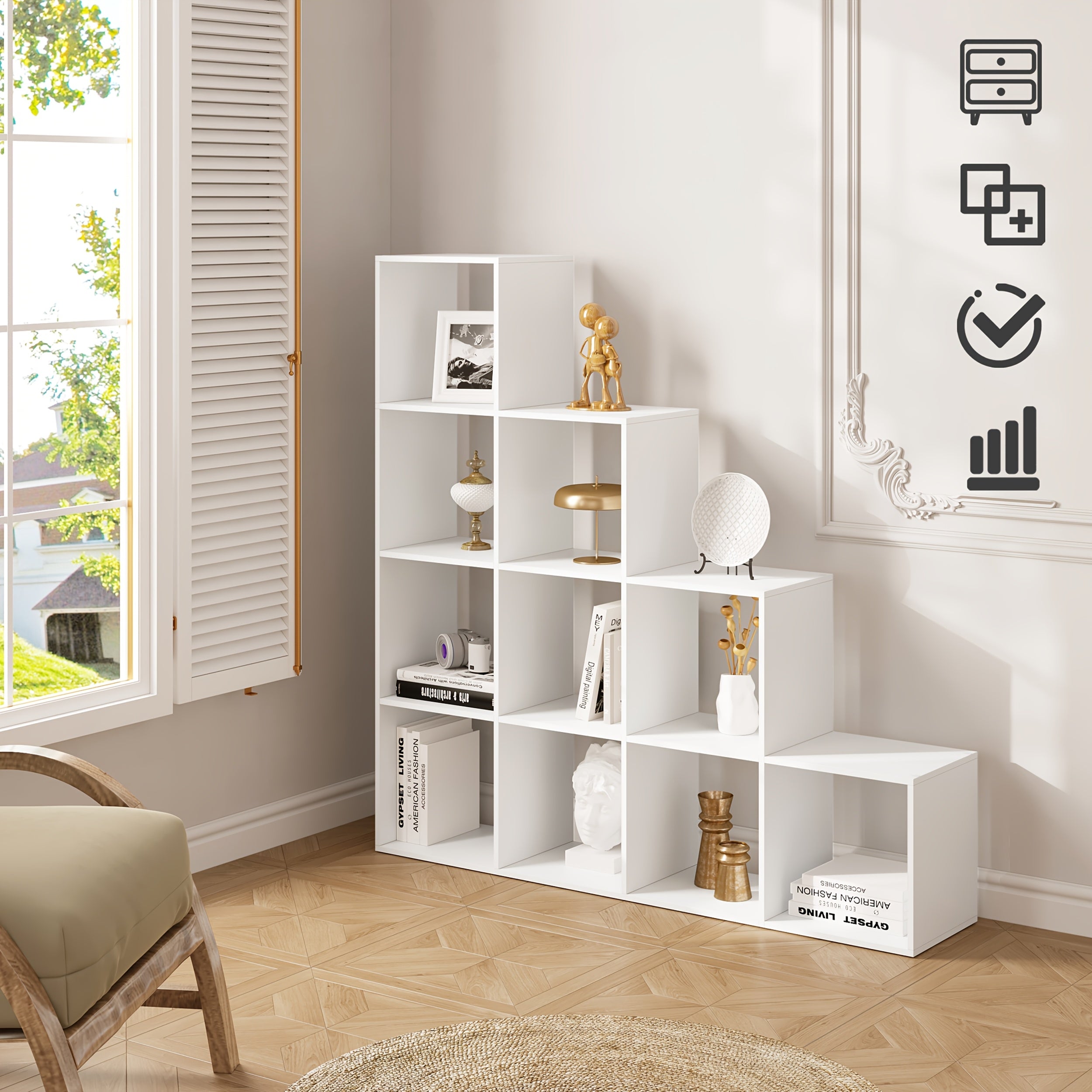 Estantería vertical 136 cm de madera | Libros decoración y almacenamiento en casa