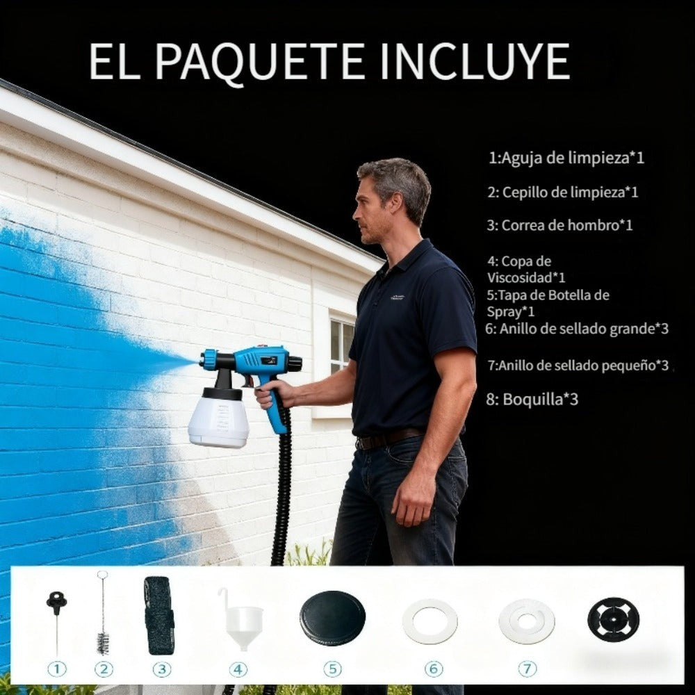 Pistola de pulverización de alta potencia HVLP de 800W para pintura gruesa (120 Din-s), recipiente extraíble de 1300ml, manguera de aire de 2.5m y cable de alimentación de 3m, 3 patrones de pulverización para horizontal/vertical, ovalado y redondo, pintur