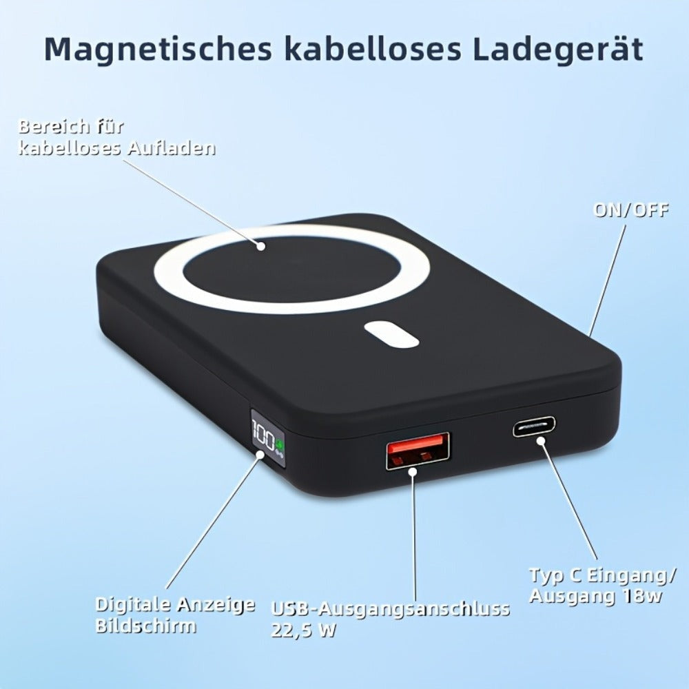 Batería Magnética, Cargador Inalámbrico Portátil Magnético Plegable de 10000Mah con Soporte y USB-C (Laterales), Exclusivo para iPhone 15/15 Plus/15 Pro/15 Pro Max, para iPhone 14/13 Serie
