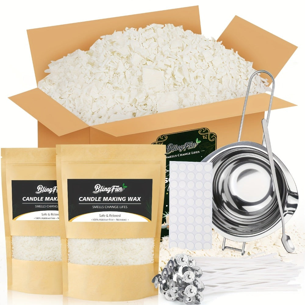 Blingfun Kit para Hacer Velas de Soja (113.4g/453.59g/907.18g/907.18g Plus), Suministros Completos para Velas con Cera de Soja, Mechas, Soportes de Mecha, Adhesivos para Mecha y Jarra para Fundir, Ideal para Velas Aromáticas y Manualidades Decorativas Nav
