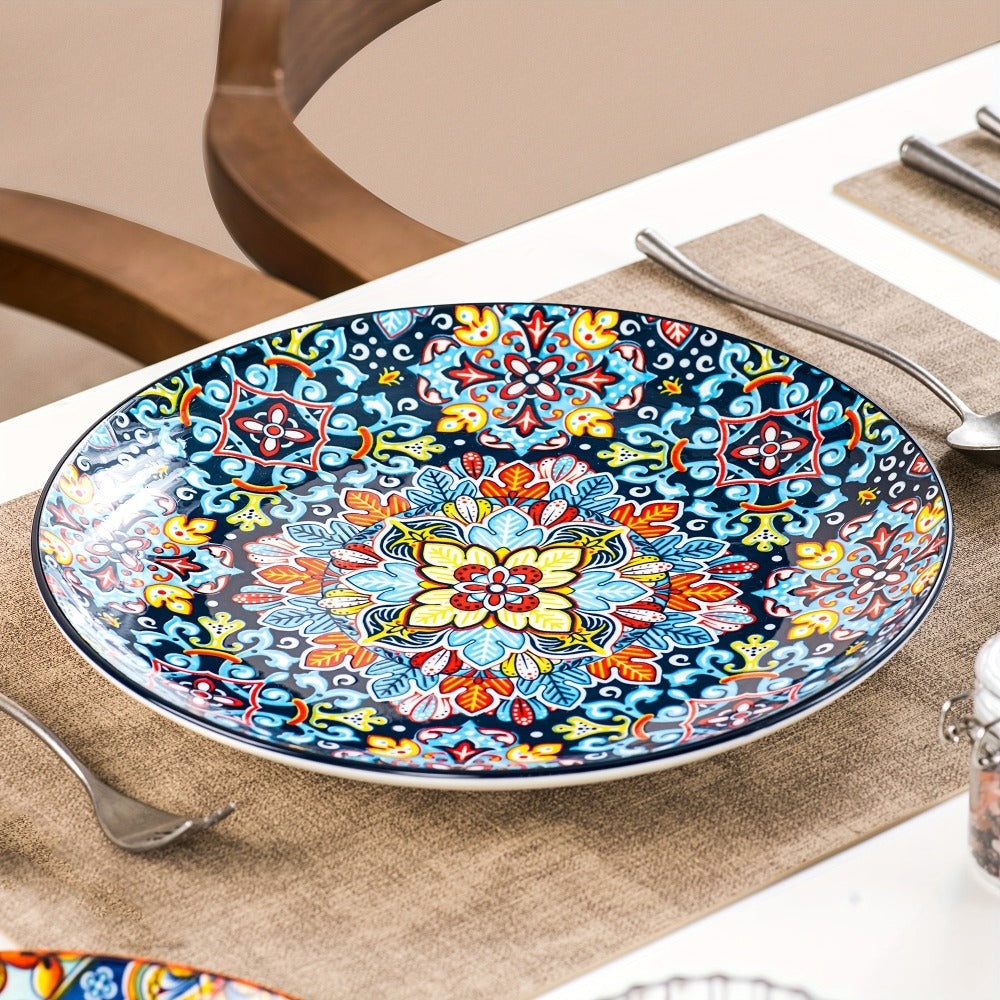 Juego de 6 platos llanos de cena SIMI estilo bohemio de porcelana, juego de platos de desayuno aptos para lavavajillas y microondas