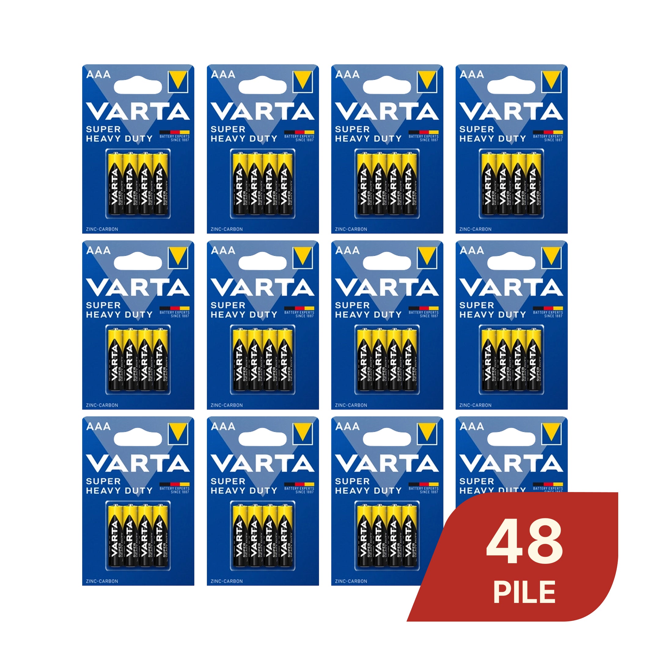 Caja de 12 pailas de 4 pilas AAA VARTA Super Heavy Duty de zinc-carbón de 1.5V R03 para controles remotos y relojes