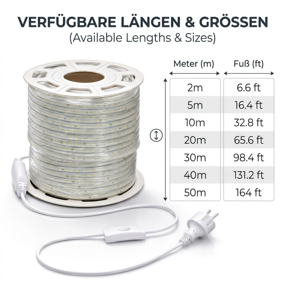Tiras de luces LED súper brillantes AC 220V 230V | Cinta adhesiva de 120 LED/m, Cinta LED para lámpara exterior, Blanco o Blanco Cálido para cocina, jardín, decoración de habitaciones del hogar, Iluminación interior con enchufe de alimentación europeo | M