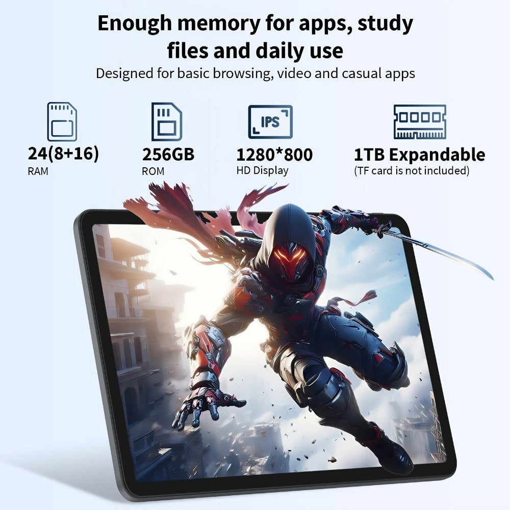 RELNDOO Tablet Android 16 de 12 pulgadas, 24GB (8+16) RAM, 256GB ROM, T615 Octa-Core, 8000Mah, Tablet PC 2-En-1 con Teclado, Ratón Inalámbrico, Funda, Lápiz Óptico (No Electrónico), Ideal para Películas y Lectura, Perfecto para Oficina, Estudio, Regalo de