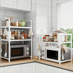 2/3 Niveles Soporte para microondas para encimera, Rejilla Para Horno Microondas Metal, Soporte Para Microondas Y Horno Cocina Con 4/8 Ganchos, Tiendas de condimentos, Adecuado para cocinas (Blanco / Negro)