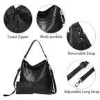 Mochila-bolso tote simple de gran capacidad con múltiples bolsillos para desplazamientos diarios, bolso de mano para usar bajo el brazo, casual y versátil, bolso cruzado de hombro único de gama alta