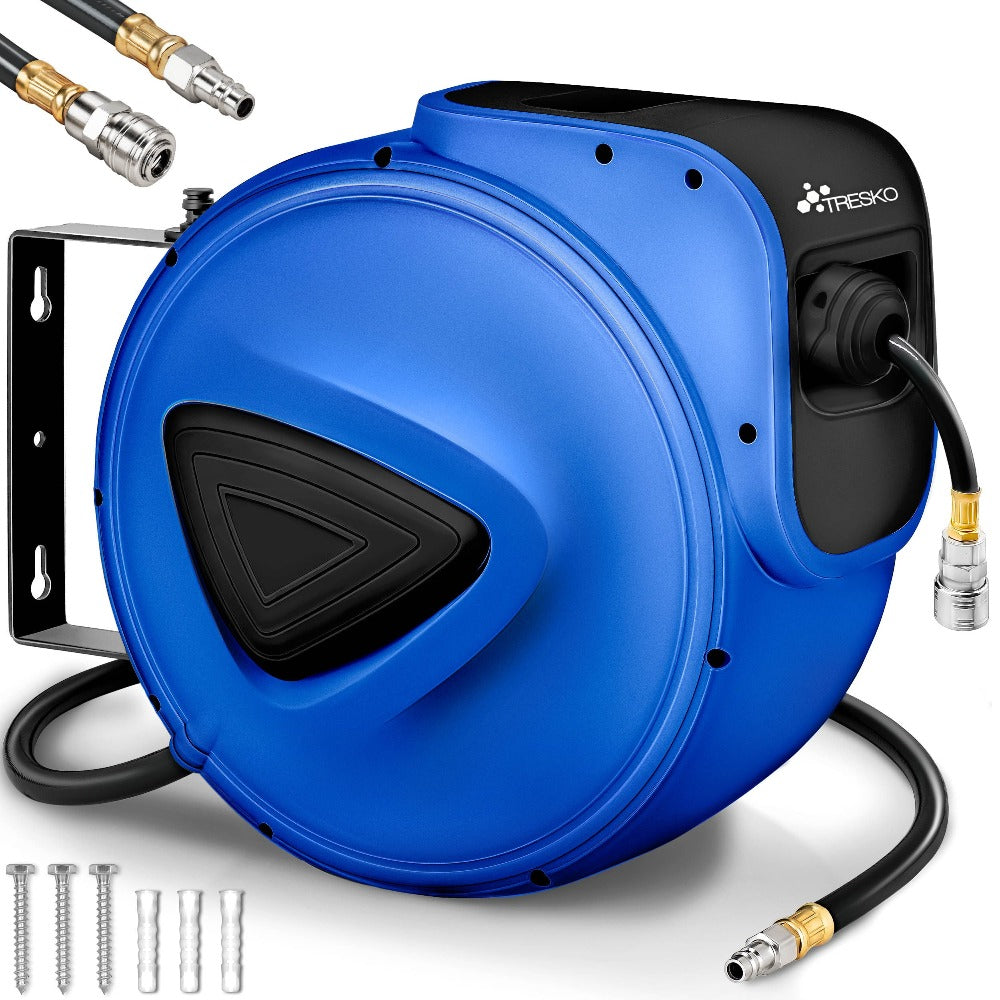 TRESKO® Carrete Automático para Manguera de Aire | Enrollador de Manguera de Aire de 1/4" | Soporte Automático para Manguera Montado en la Pared