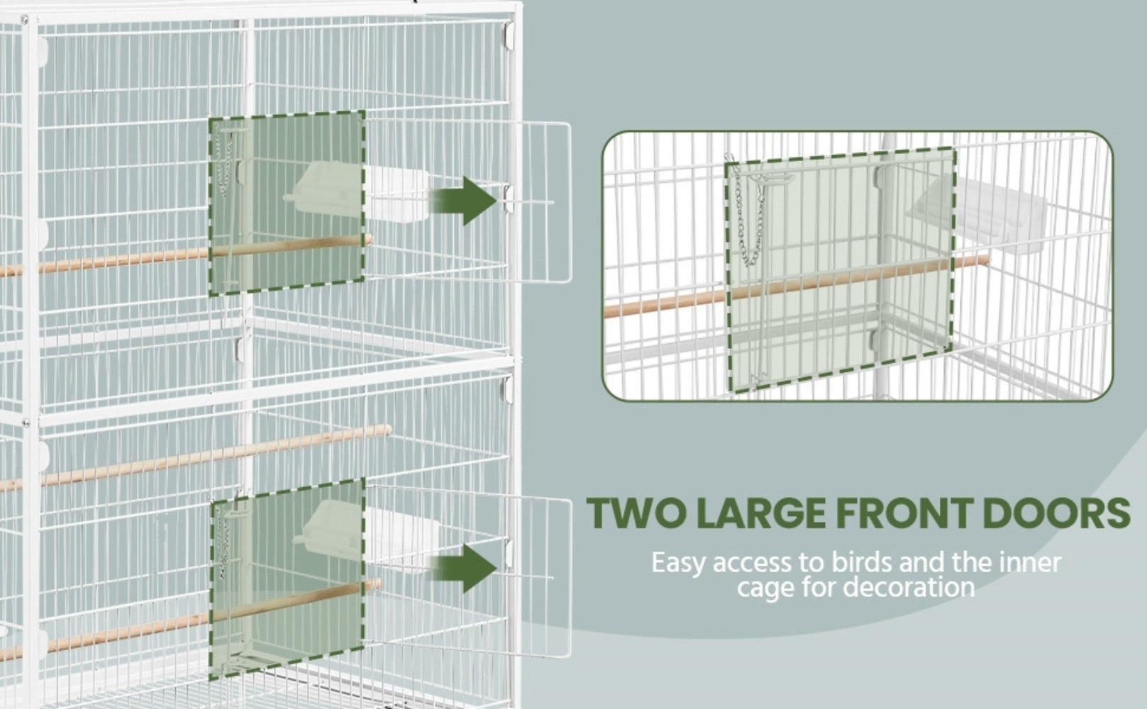 Jaula para pájaros con ruedas, 132 cm de altura, jaula grande para aves, pájaros y loros con compartimento de almacenamiento