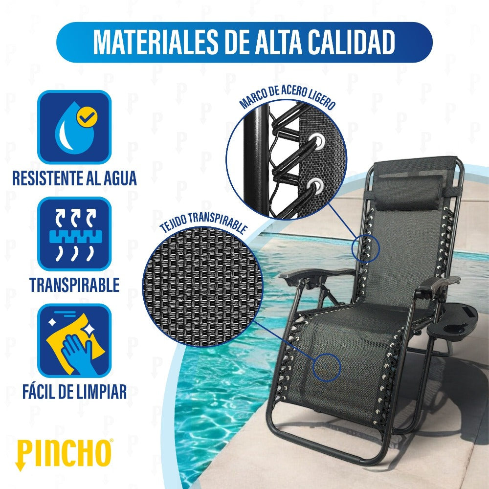 Tumbona Jardin Exterior Plegable Gravedad Cero - Pack 2 Sillas Reclinables o Hamacas para Playa, Terraza y Camping con Portavasos, Ligeras y Cómodas