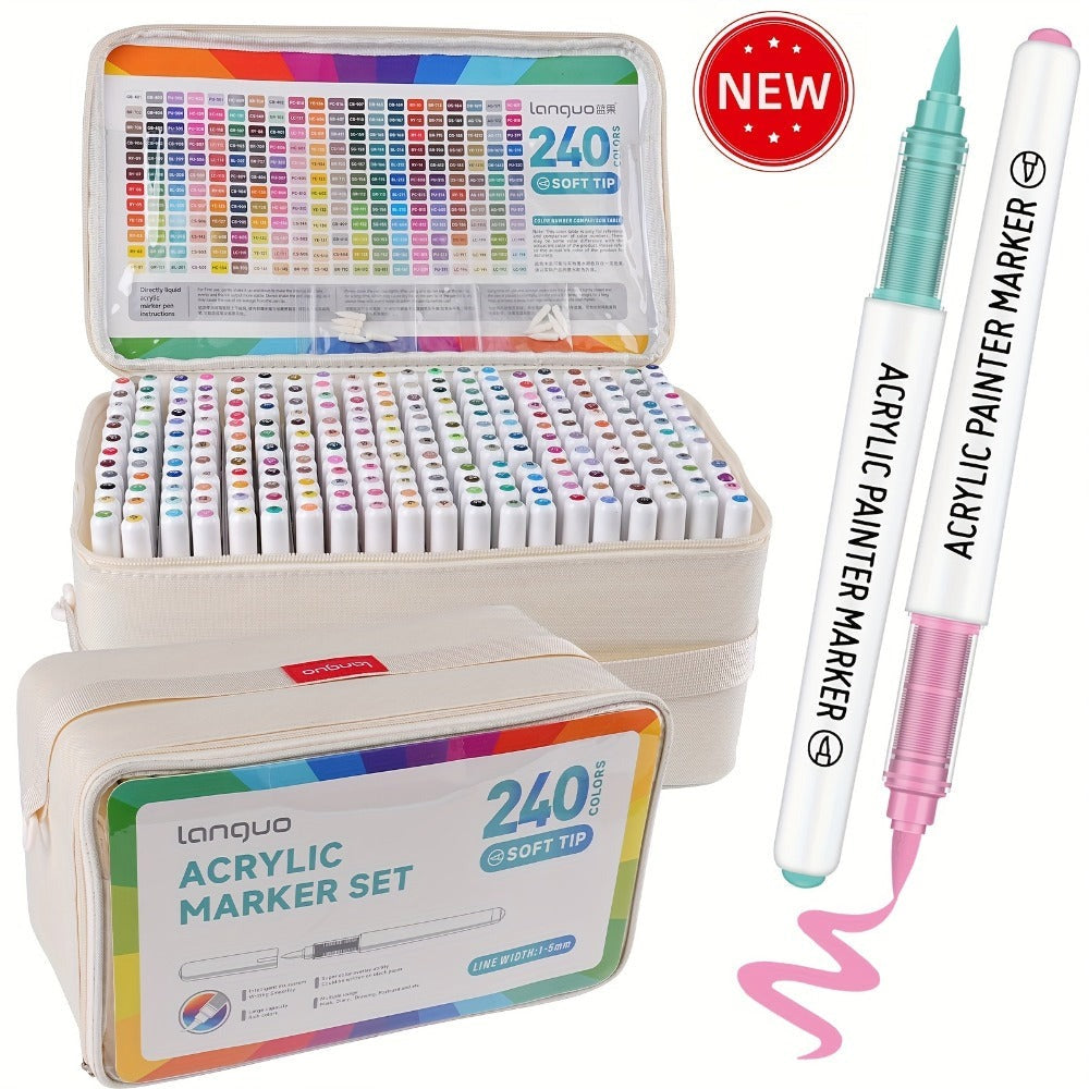 Languo Nuevo Set de Rotuladores Acrílicos de 240 Colores, Colores Vibrantes y Ricos para una Creatividad Sin Esfuerzo. Garantiza una Retención de Color Duradera Sin Decoloración en Tus Obra de Arte. Perfecto para Contornear, Sombreado y Detallar