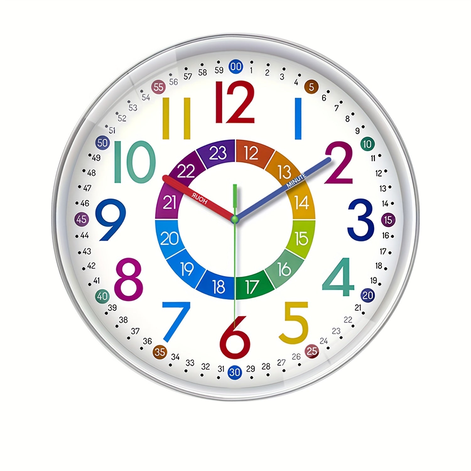 Reloj de pared digital colorido de 12 pulgadas para enseñanza, reloj de plástico silencioso con mecanismo silencioso, presenta múltiples zonas de color para fácil visibilidad, perfecto para salas de estar, dormitorios, aulas y decoración del hogar escolar