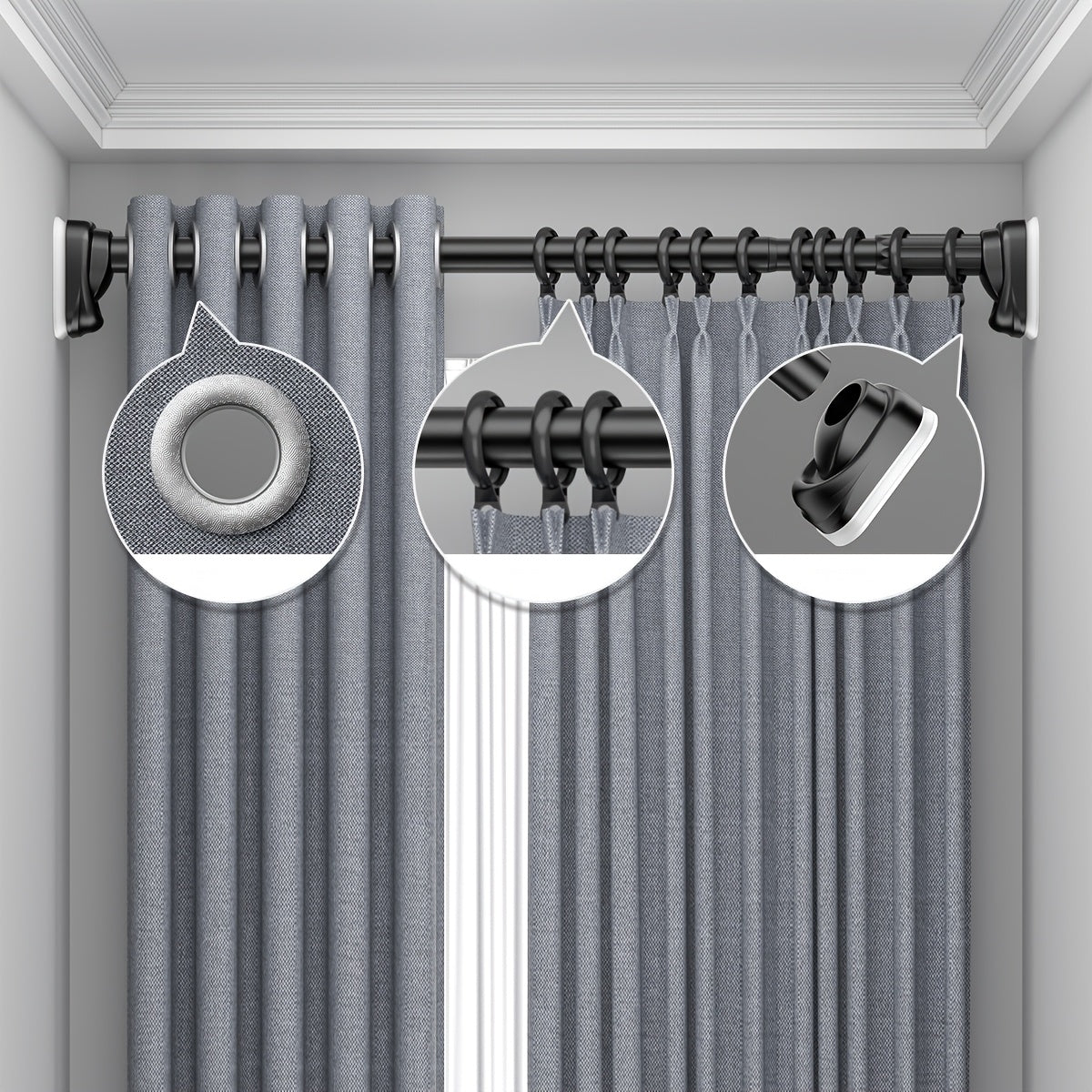Barra de Cortina de Ducha, Antideslizante, Sin Taladro, de Acero Inoxidable, Extensible Telescópica, Anticorrosiva y Antideslizante, Barra de Tensión, Opción de Montaje en Pared, Uso Versátil, Diseño Moderno y Elegante | Característica Antideslizante, Cor