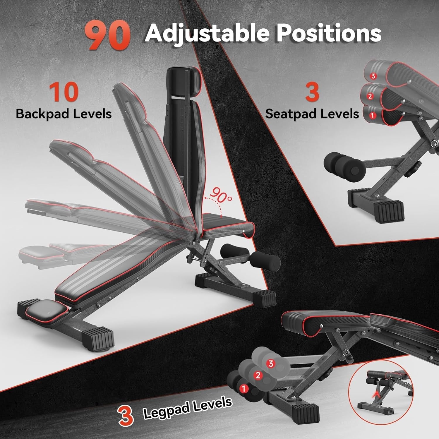 Banca Plegable con Capacidad de 299.37 KG - Banco Ajustable para Gimnasio en Casa, Entrenamiento Completo del Cuerpo con Soporte para Cabeza y Columna Vertebral, Ideal para Navidad y Acción de Gracias