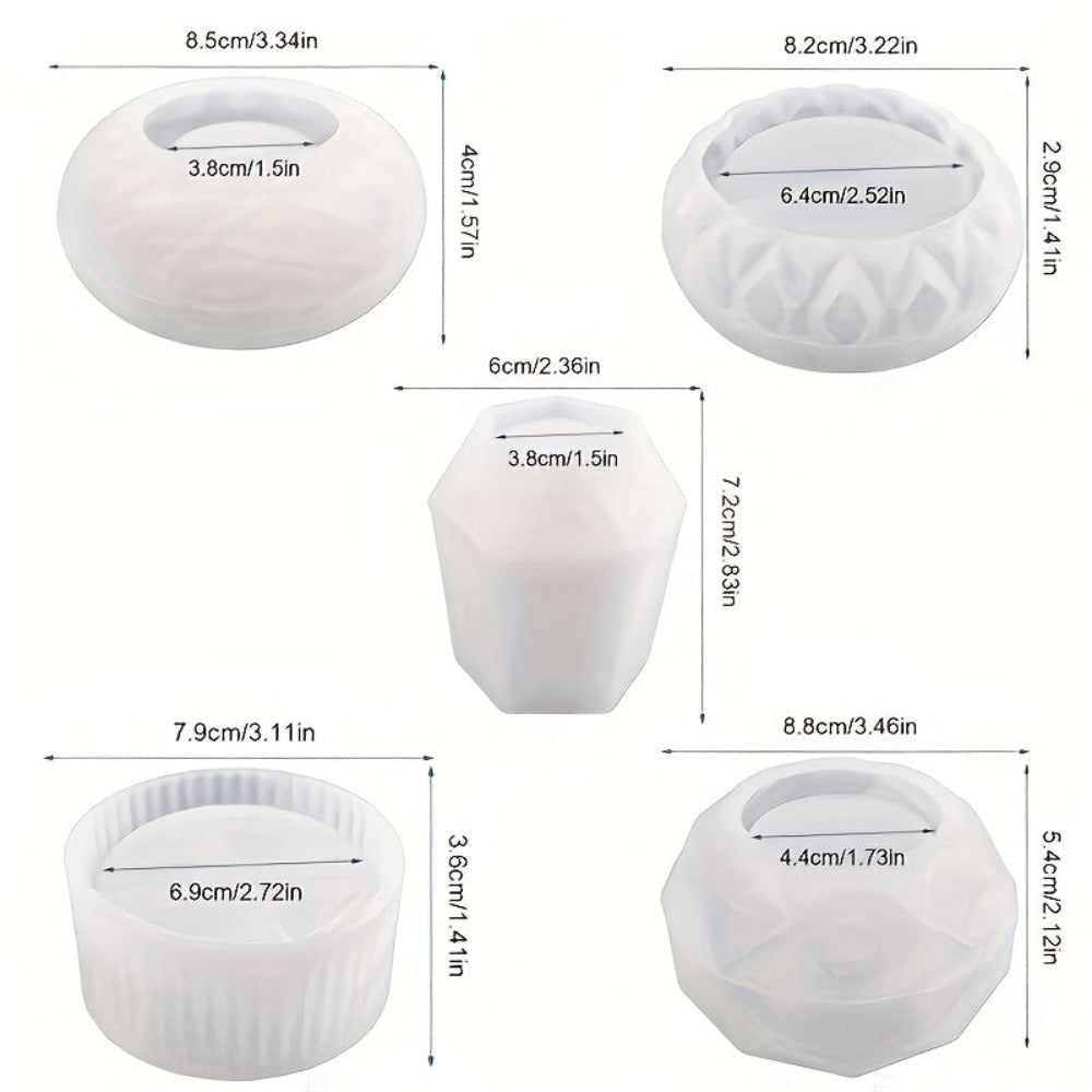 Molde de silicona multi-cámara de 5 piezas para macetas de flores, jarrones y macetas de plantas suculentas - Moldes reutilizables de forma irregular para cemento/epoxi/resina de yeso con diseño de cerámica y portalápices, macetas de arcilla, fácil libera