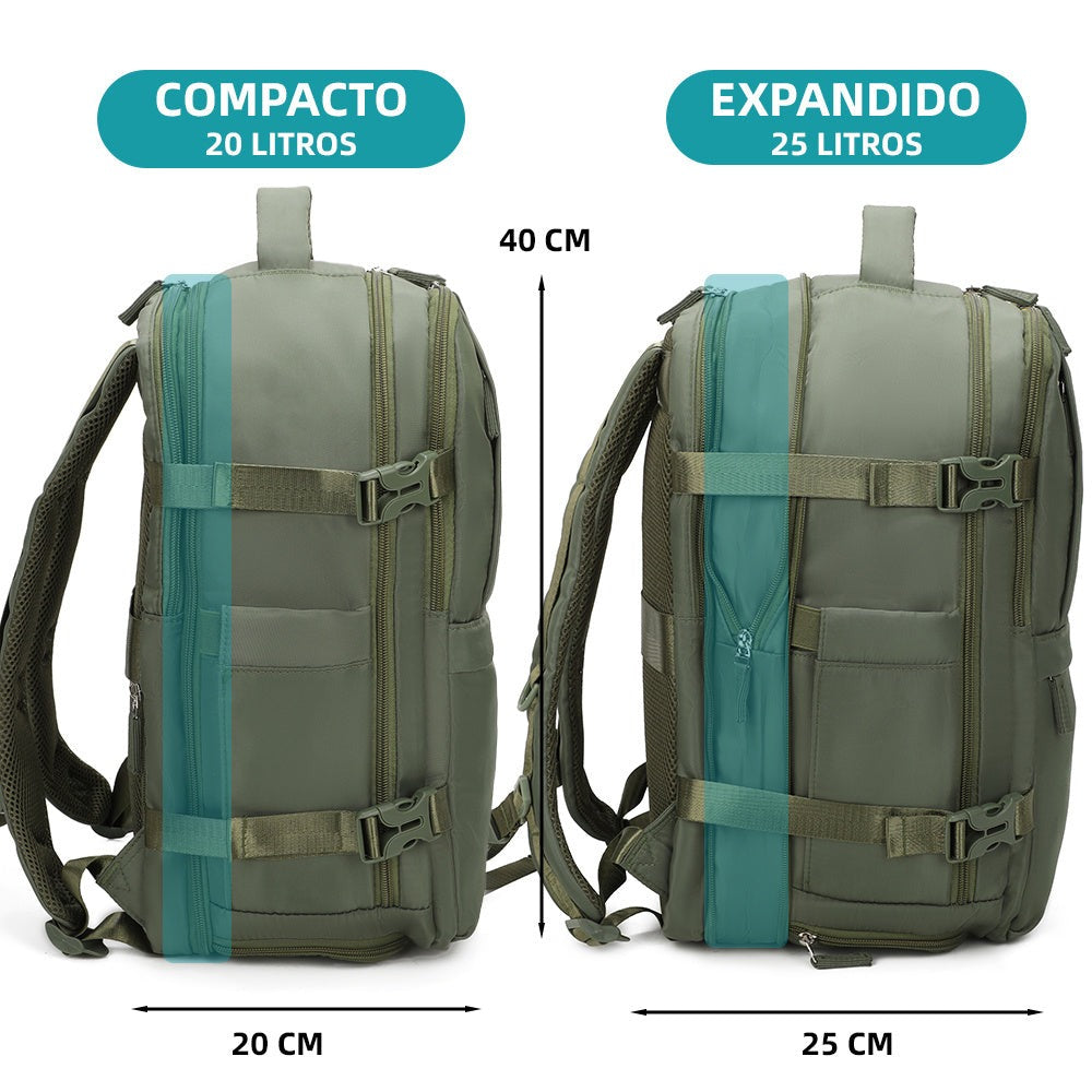 Mochila de cabina expandible 40x25x20-25cm | compartimiento para zapatillas | Mochila casual compatible con portátil 14 pulgadas