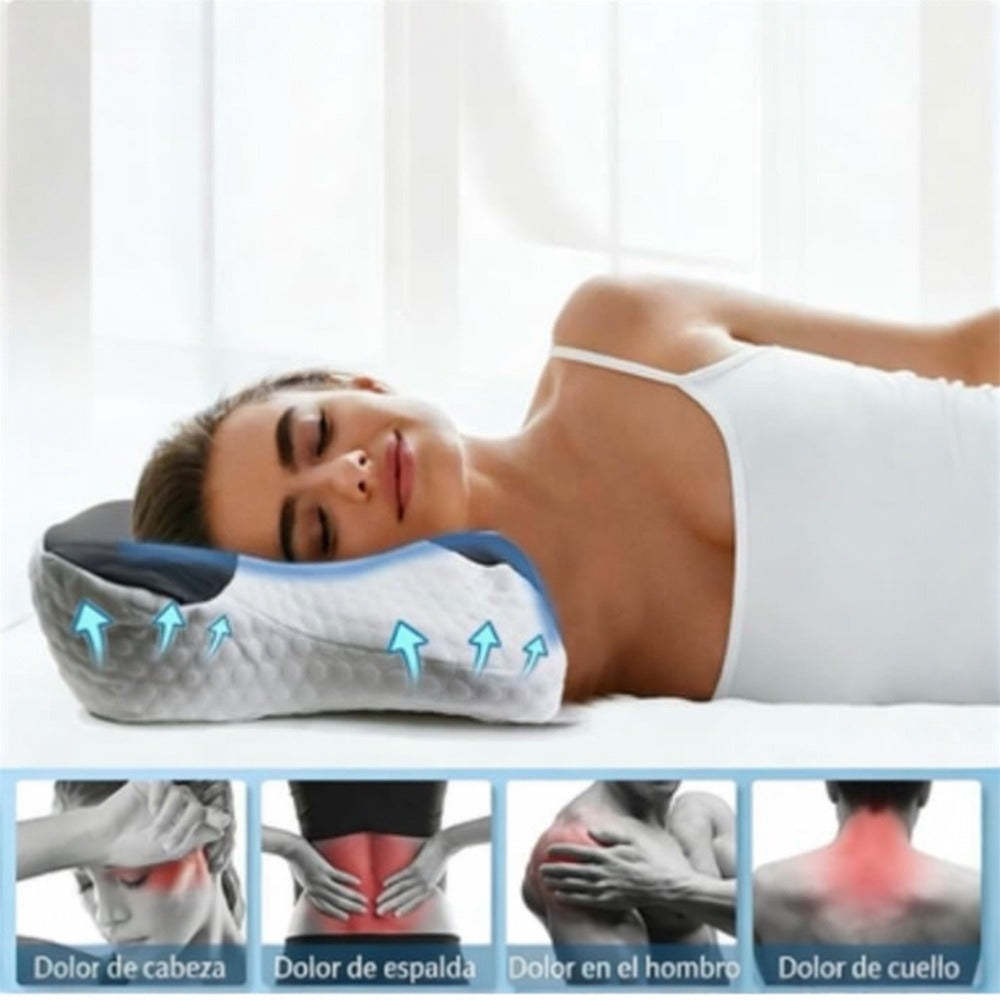Almohada Cervical, 2 en 1 Almohada Ergonómico Espuma de Memoria Almohada para Soporte de Cabeza/Cuello/Hombro, Relajación y Alivio del Estrés, 60x40x12/14cm