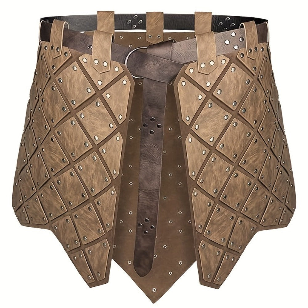 Armadura Medieval de Cuero Sintético para Muslo y Cintura con Cinturón - Protector de Falda Medieval de Doble Cara para LARP Combat, Ferias Renacentistas - Disfraz de  y Mercenario para Halloween, Navidad, Mardi Gras - Duradero y Fácil de Cuidar (no lavab