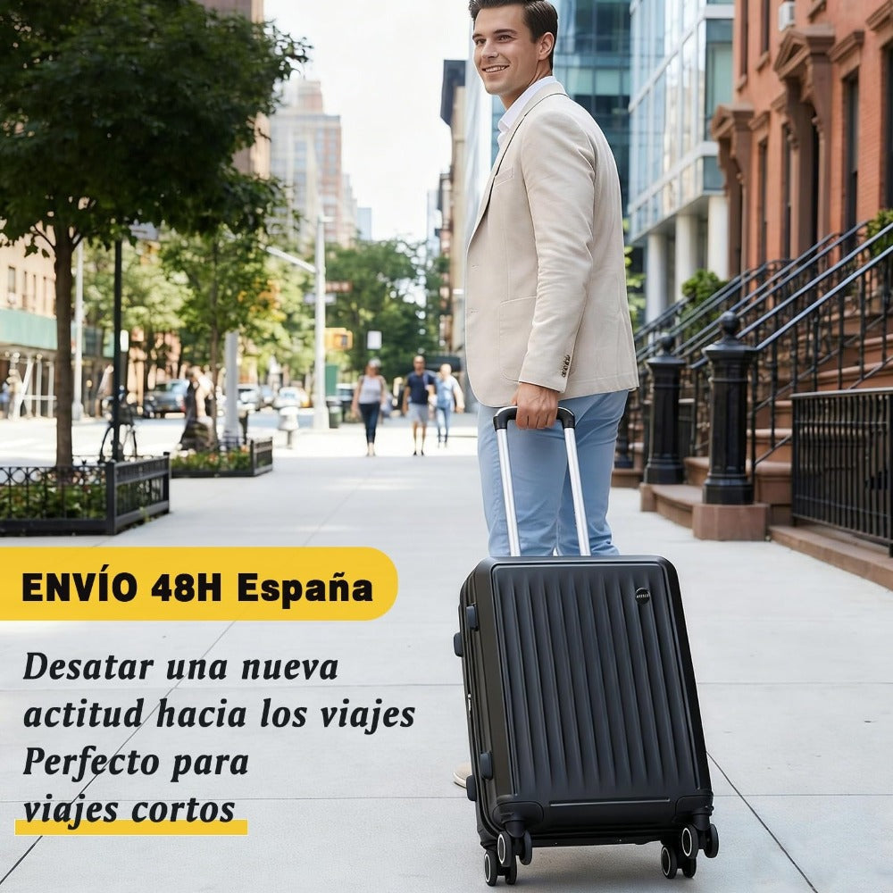 Maleta De Cabina Exclusiva Para Vuelos Europeos, Ideal Para Vacaciones De Verano Y Viajes A La Playa. Dimensiones Precisas De 55×40×20 Cm, Diseño Rígido Resistente Con 4 Ruedas Giratorias 360°, Tirador Telescópico Suave Y Cerradura De Seguridad. Ligera Y