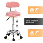 Taburete de salón redondo con ruedas y respaldo, taburete giratorio de salón de altura ajustable con ruedas y asiento suave para spa, salón de dibujo, tatuaje
