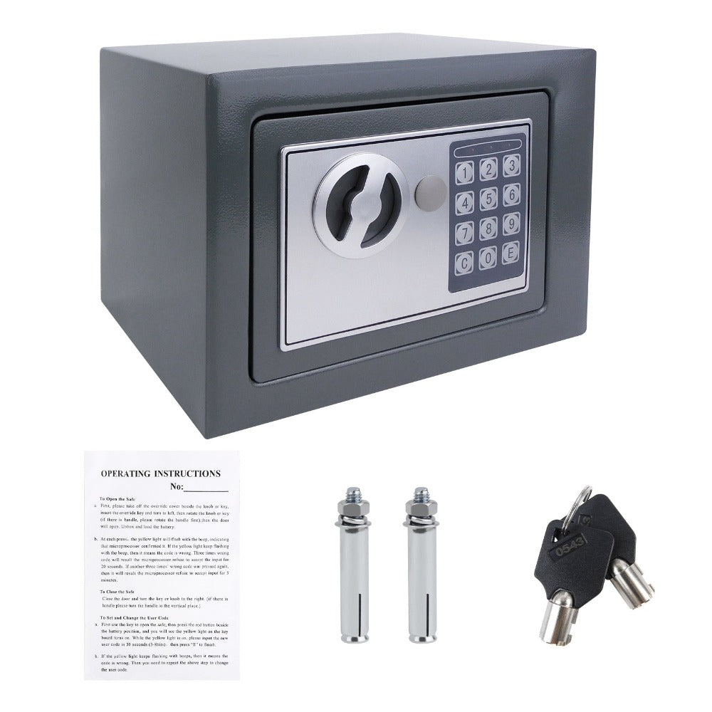 Caja Fuerte Electrónica Digital de Seguridad con Cerradura de Contraseña y Llave, Caja de Depósito de Dinero en Efectivo, Acero Resistente con 2 Llaves para Oficina, Hogar, Hotel, Montaje en Pared o Suelo