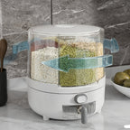 Dispensador de granos giratorio, sellado para cocina, a prueba de insectos y humedad, contenedor de almacenamiento de cereales enteros, cubo de arroz doméstico con seis compartimentos grado alimenticio