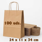 10/25/100 Uds Bolsas de Papel Marrón con Asa Rígida Bolsas Kraft para Comercio Regalos Navidad y Manualidades DIY