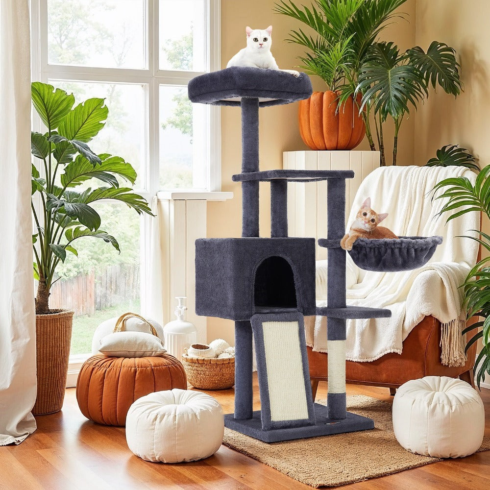 Árbol para Gato de 135 cm, Torre Pequeña con Postes Rascadores, Paraíso de los gatos