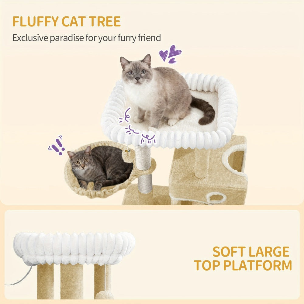 Torre para Gatos Pequeña, 98Cm de Alto, Espaciosa y Robusta, con un Perch Grande Suave, Juguetes de Felpa, Escondites, Postes para Rascar, Alfombrilla para Rascar Gatos, Disponible en Gris Claro/Gris Oscuro/Beige