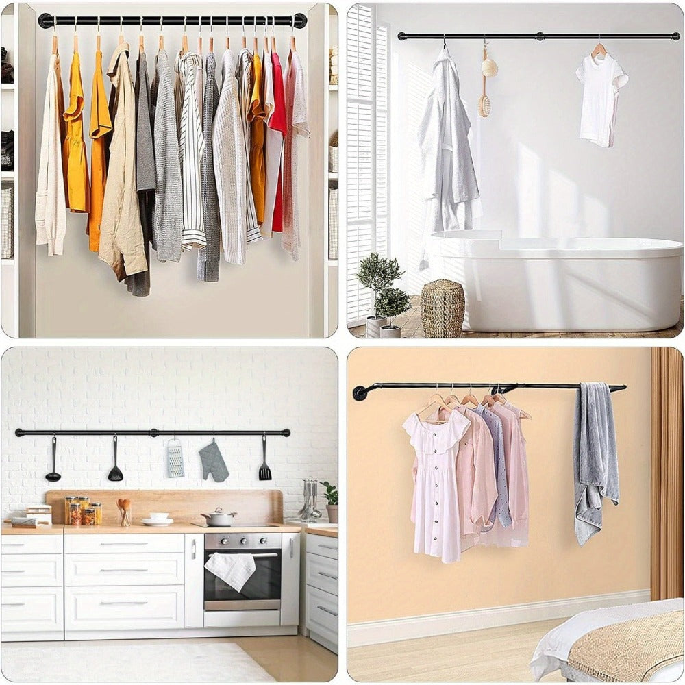 Perchero de tubo industrial de 200 cm para montar en la pared, toallero, barra para prendas de estilo vintage, riel de pared de alta resistencia para colgar y exhibir ropa, para dormitorio y lavadero