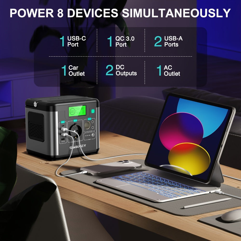 Swarey Batería Portátil Estación de Energía, Generador Solar con Batería de Litio 222Wh, Salida AC 300W, USB-C PD 65W, Generador de Energía para Camping, Viajes, Pesca, RV, Laptop y Smartphone