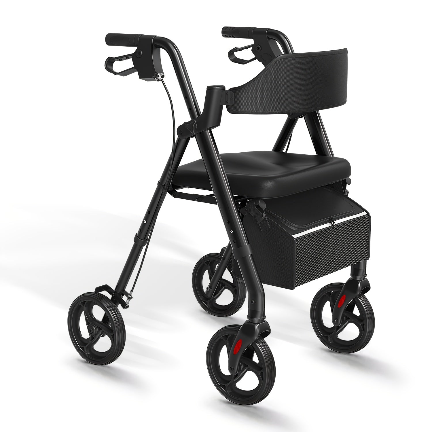 Andador Rollator Plegable para Adultos Mayores, Ayuda de Movilidad Ligera de Aluminio, Ruedas Univer Todoterreno de 20.32cm, Altura Dual Ajustable, Asiento y Respaldo Acolchado Ergonómico de PU, Capacidad de Peso de 136.08 KG