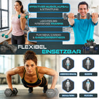 RE:SPORT® Juego de Mancuernas 3 Pares, 1Kg - 5Kg, 12Kg o 18Kg con Soporte y 3 Bandas Elásticas Fitness | Mancuernas Cortas Antideslizantes de Neopreno para Mujeres y Hombres | Juego de Mancuernas