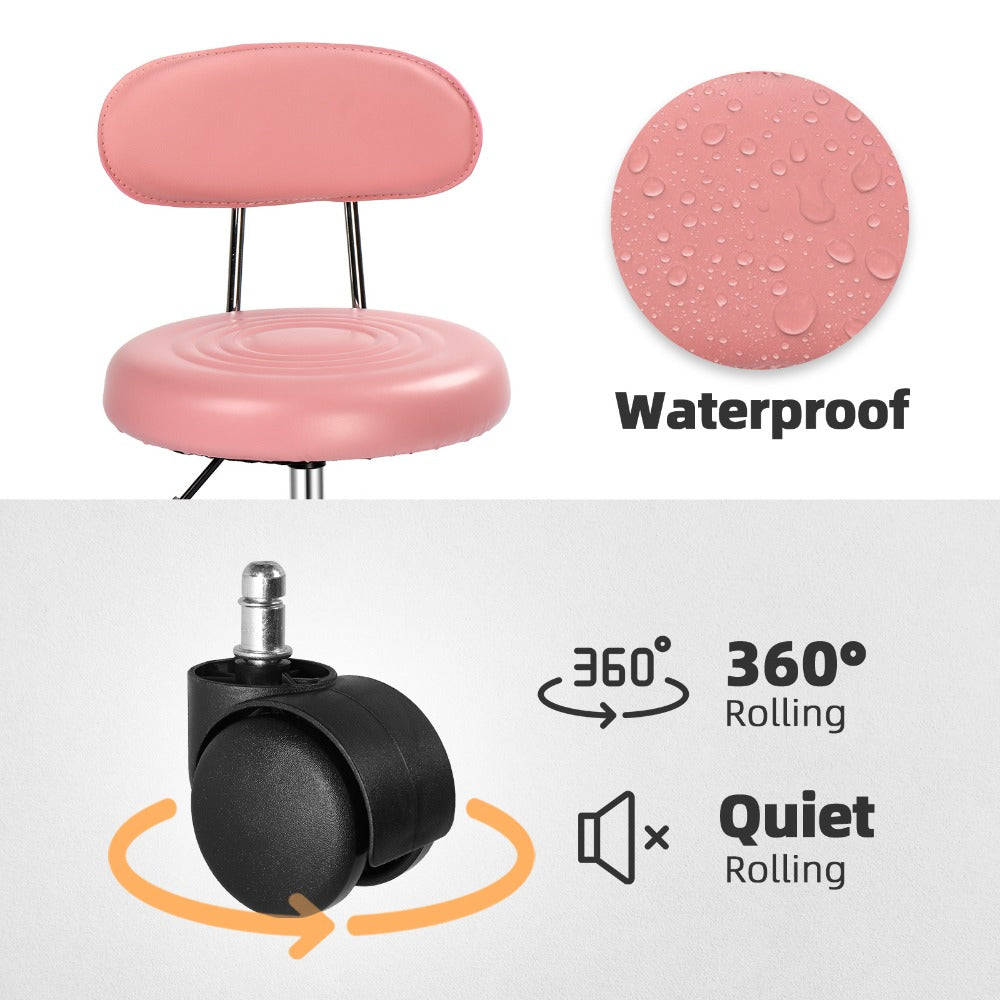 Taburete de salón redondo con ruedas y respaldo, taburete giratorio de salón de altura ajustable con ruedas y asiento suave para spa, salón de dibujo, tatuaje