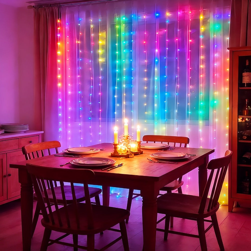 Cortina colgante de cielo estrellado con luces LED en cascada, a pilas, 3.35 metros x 3.35 metros, control remoto de precisión, múltiples modos, regulable, para bodas, luz de ventana de piso a techo, luz decorativa de lujo, para dormitorio, porche, cenado