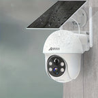 2 Piezas Cámara de Seguridad Solar Exterior ANRAN 3MP Inalámbrica, Cobertura PTZ Rotativa 355°, Alertas PIR, Alimentada por Batería, Audio Bidireccional, Visión Nocturna en Color, Compatible con Alexa