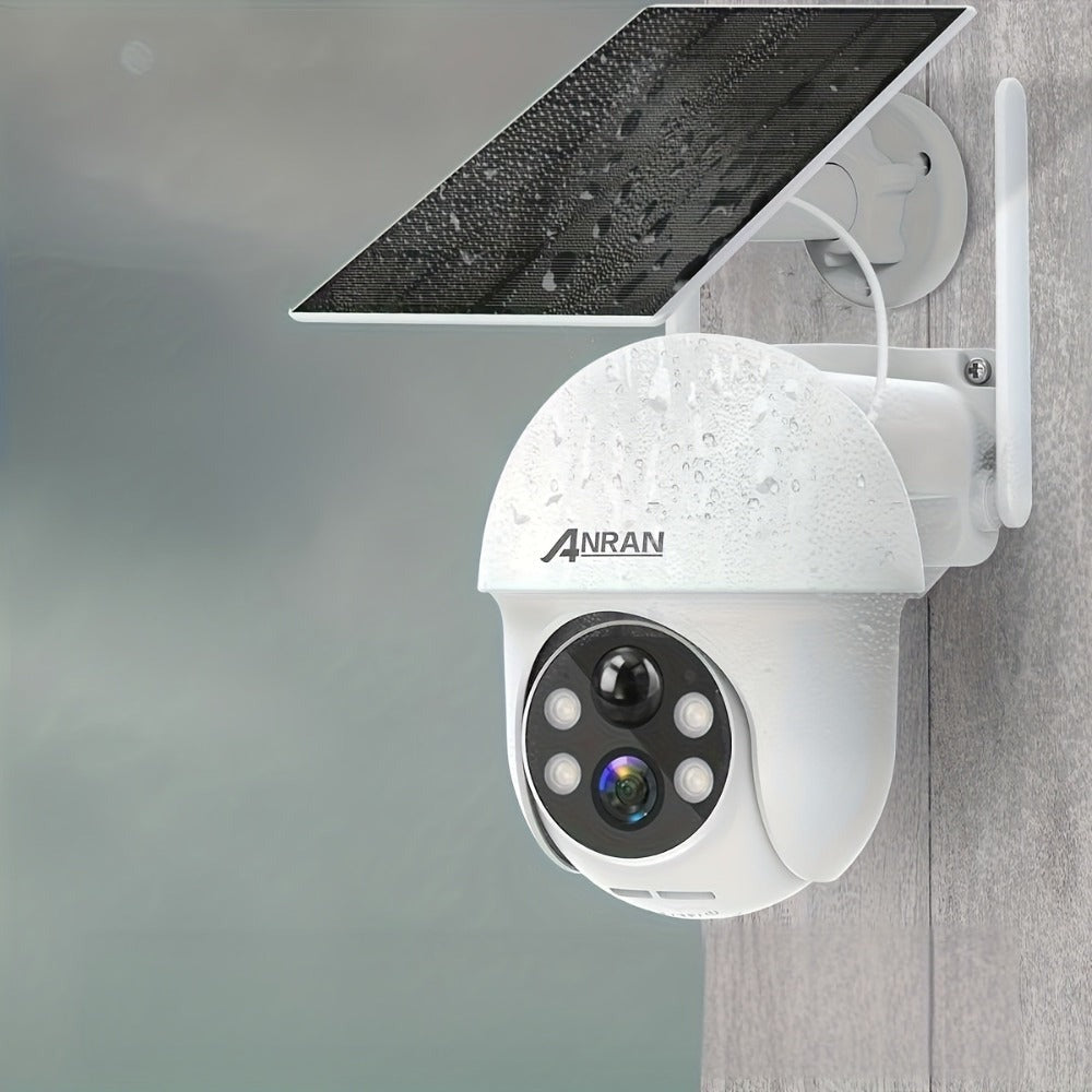 2 Piezas Cámara de Seguridad Solar Exterior ANRAN 3MP Inalámbrica, Cobertura PTZ Rotativa 355°, Alertas PIR, Alimentada por Batería, Audio Bidireccional, Visión Nocturna en Color, Compatible con Alexa