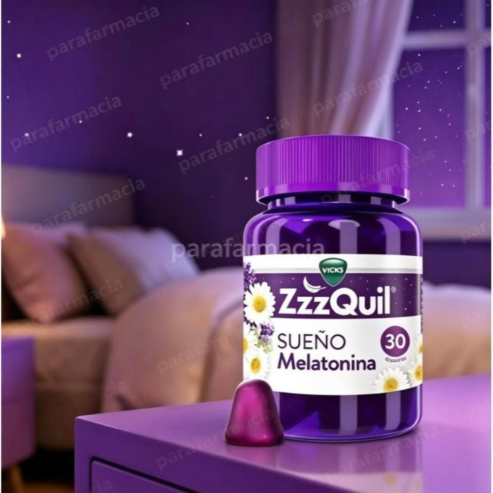 ZzzQuil Sueño Gummies de Melatonina 1mg con Valeriana, Complemento Alimenticio sabor Frutos del Bosque, 30 Gummies