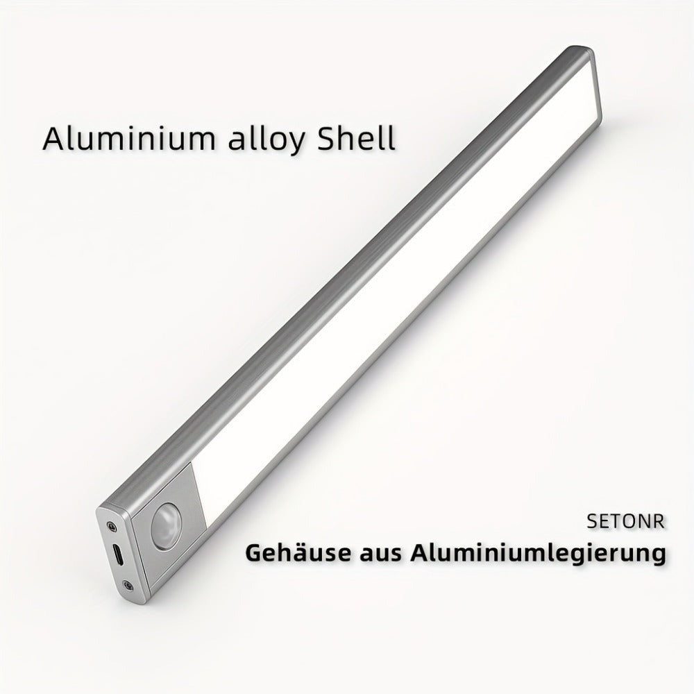 Luces LED para bajo mueble Setonr con carcasa de aleación de aluminio, luz con sensor de movimiento a pilas recargables para uso en interiores, luces magnéticas regulables para armario, iluminación inalámbrica para bajo mostrador para cocina, escaleras, d