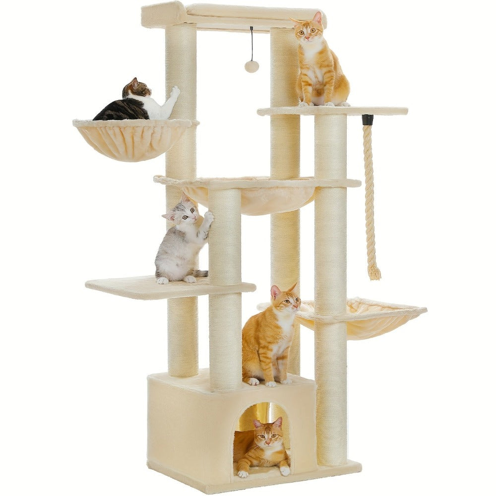 Árbol para Gatos Grande - Torre para Gatos de 170 cm de Altura para Gatos Adultos de Interior con 13 Postes de Rascado Negros Gruesos (10.9 cm), Condominio para Gatos de Múltiples Niveles, Plataforma Súper Grande y Hamacas para Maine Coon de 9 kg