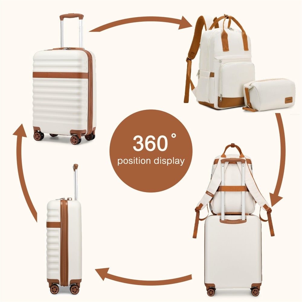 3 piezas de Conjunto de Maleta Trolley Equipaje de Mano Maleta de Viaje Maleta de Viaje de Caja Dura ABS + PC con 4 Ruedas Candado TSA Conjunto de Maleta Incluye 1 Mochila de Viaje y 1 Bolsa de Aseo Regreso a la Escuela Regalo de Vacaciones