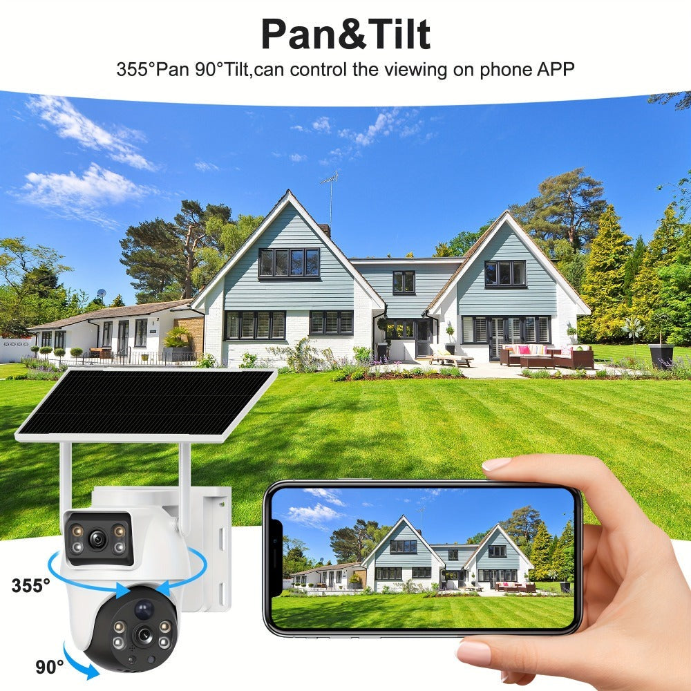 2 cámaras de seguridad solares de 8MP, 2.4Ghz Wifi, monitoreo de seguridad de alta definición, lente dual, rotación automática, movimiento, detección, llamada bidireccional, cámara de vigilancia de seguridad, batería de 365 días, con visión nocturna