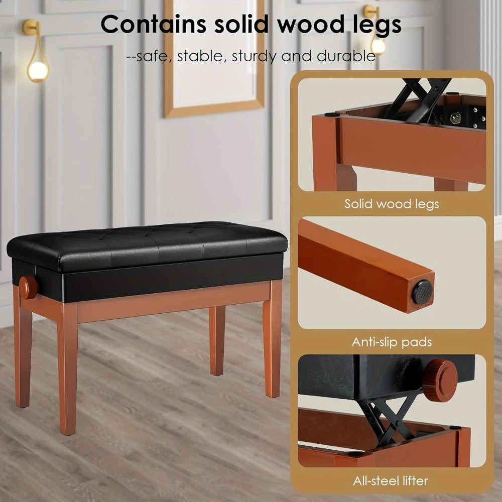 Taburete de Piano Ajustable en Altura 72X33X48-58Cm, Banco de Piano con Espacio de Almacenamiento, Banco de Piano con Cojín de Cuero PU, Silla de Piano Banco de Teclado Capacidad de Carga hasta 200KG, con 4 Patas